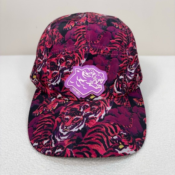 Kenzo Tiger Cap Men's One Size Red Purple Logo Made in Italy Adjustable Camo Hat - Picture 1 of 15